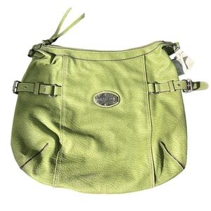 Rosetti Lime Green Faux Leather Hobo Shoulder Bag with Buckles & Chain Accent